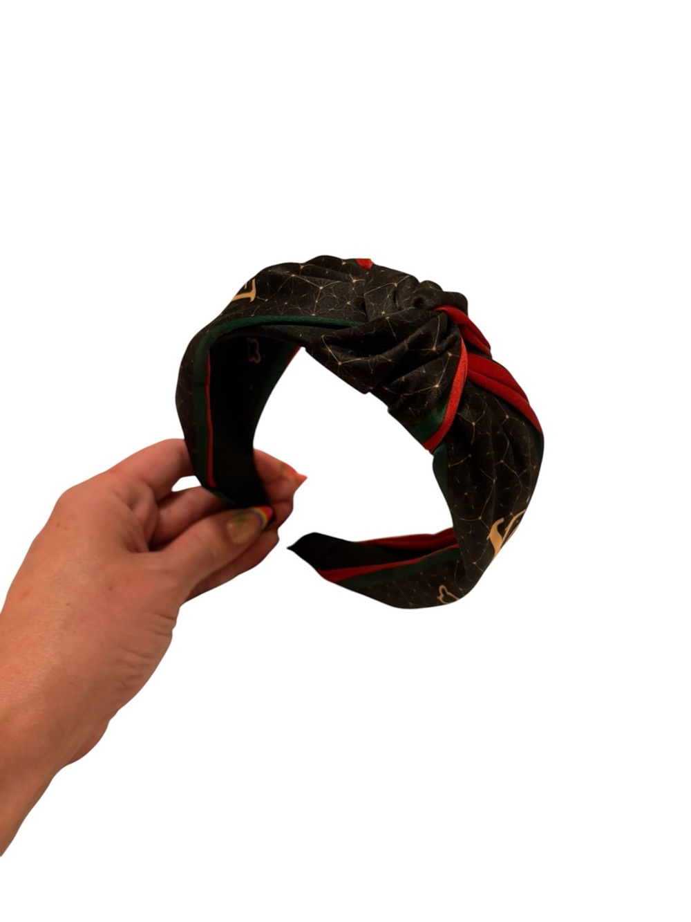 Striped Knot Headband in Red, Green & Black - Picture 9 of 10
